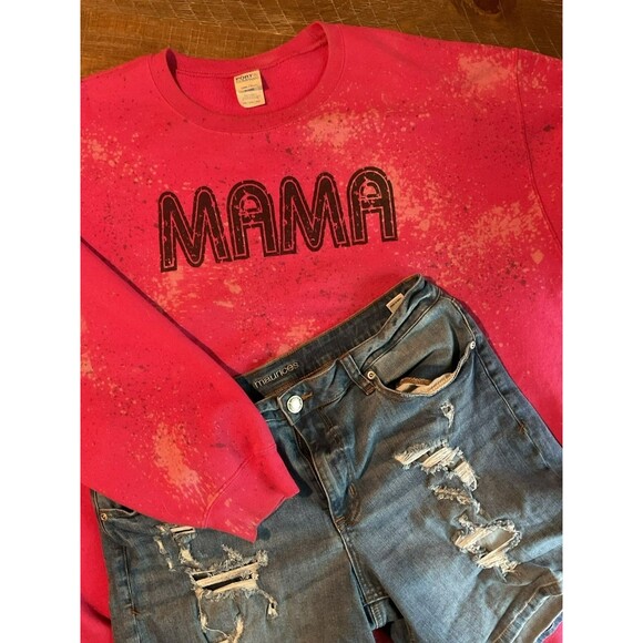 MAMA Women’s Plus Sweatshirt 3XL Graphic Pullover Bleach Crewneck Pink - Picture 1 of 6